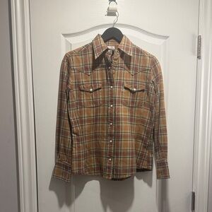 402 - Carhartt Tan Plaid Flannel Pearl Snap Western Yoke Shirt